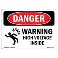 thumbnail image 1 of SignMission OS-DS-A-710-L-2223 7 x 10 Po Signe de Danger OSHA - Avertissement Haute Tension à l'Intérieur, 1 of 1