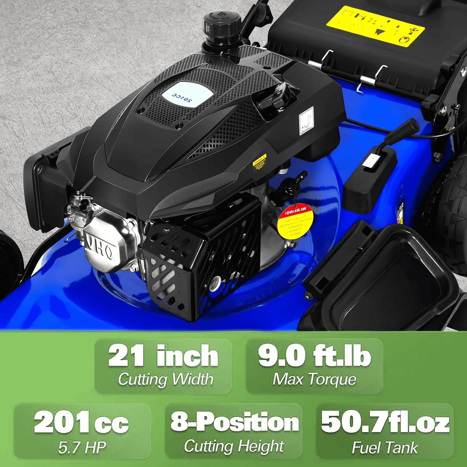 ANLIBATT 21 Inch Self-Propelled Lawn Mower 201cc 4 Cycle Engine, Gas Lawnmower with 3 in 1 Cutting 8 Position Height Adjustment for Gardening Soil