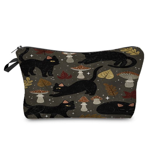 Bolsa de cosméticos informal para mujer, bolsa de maquillaje con estampado de gato de Anime de dibujos animados Kawaii, bolsa de viaje, organizador portátil, estuche de lápices Fivean unisex