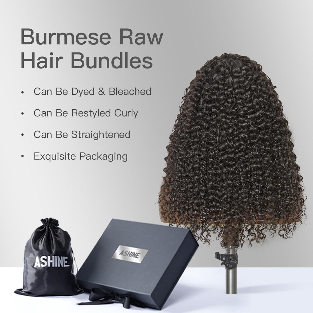 22IN [Ashine] Burmese Curly Water Wave Bundles Human Hair 10A Brazilian Virgin Human Hair 14-42 Inches Bundles Double Weft Bundles Natural Black Color Wet and Wavy Glueless