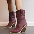 thumbnail image 1 of YOUSNH Cowboy Boots for Women Ladies Western Boot Pointed Toe Low Heel Short Ankle Booties Women Boots Wine 7, 1 of 9