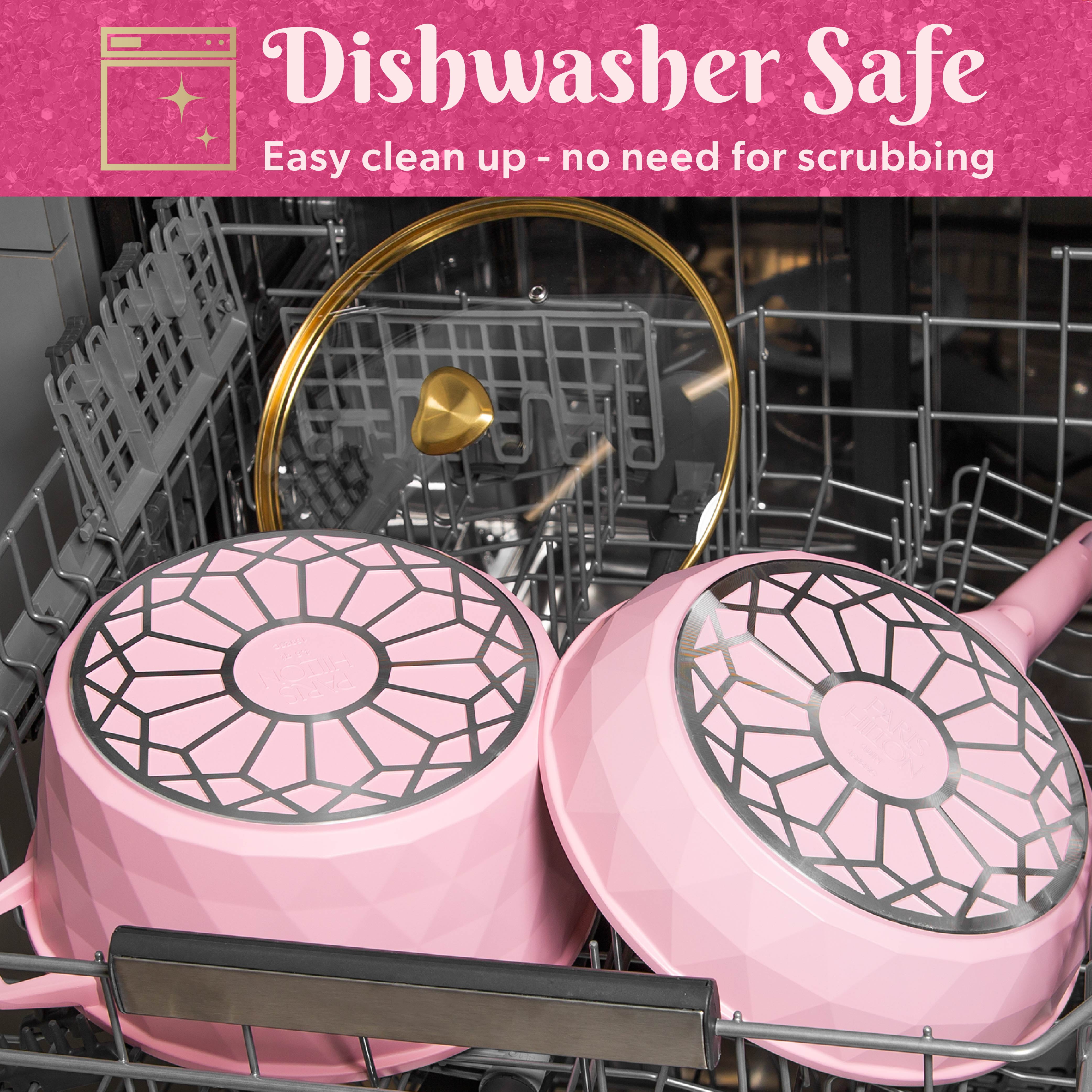Paris Hilton 10-Piece Ceramic Nonstick Cookware Set with Pots & Pans, Clean Ceramic™ Coating, Faceted Pink Design