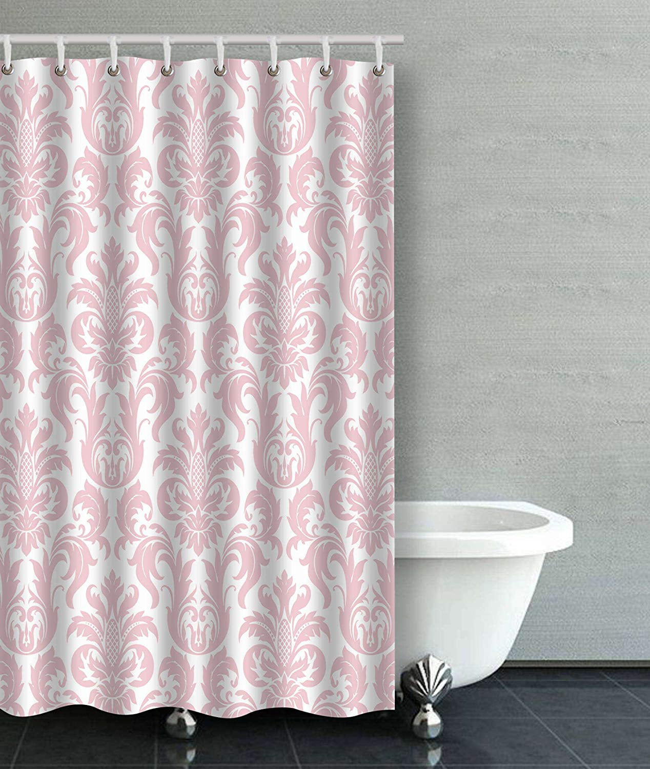 Pink Rhinestone Fabric Shower Curtain Set Bathroom Polyester Curtains Mat Rug 