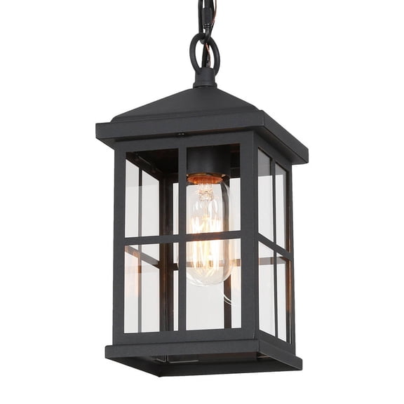 LNC Matte Black Outdoor Lantern Pendant with Clear Glass, Mini Hanging Porch Light