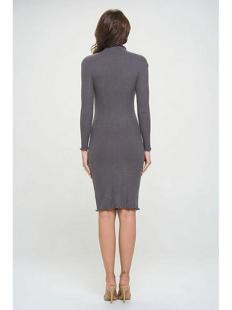 sachin and babi light blue dress Gray Dark 3x Plus Size Women's Long Sleeve Midi Cocktail Bodycon Dress,  Stretchy Ribbed Knit, High Neck