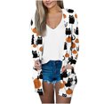 thumbnail image 2 of Cárdigan de Halloween para mujer, estampado de Halloween, blusa informal de manga larga con bolsillo, cárdigan, ropa de abrigo para mujer, abrigo holgado de algodón de imitación, 2 of 6