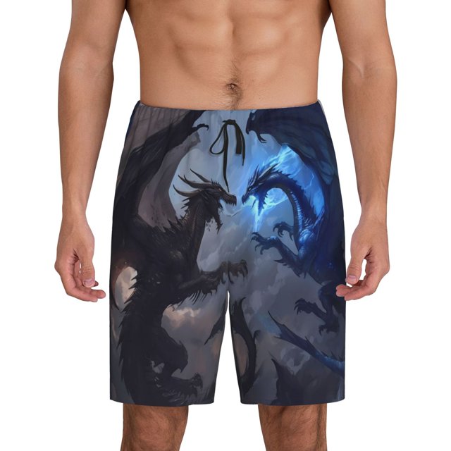 Balery Black And Blue Lightning Dragon Pantalones cortos de pijama de punto de algodón para hombre con cinturilla y bolsillos-4X-Large