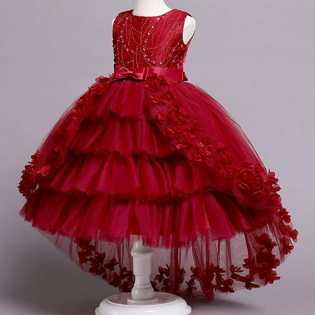 Vestido de niña con cola de encaje y tutú para banquetes y actuaciones