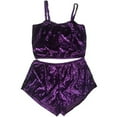 thumbnail image 3 of Aunavey Women's Velvet 2 Piece Outfit Spaghetti Strap Sleeveless Crop Top+ Shorts Set, 3 of 5