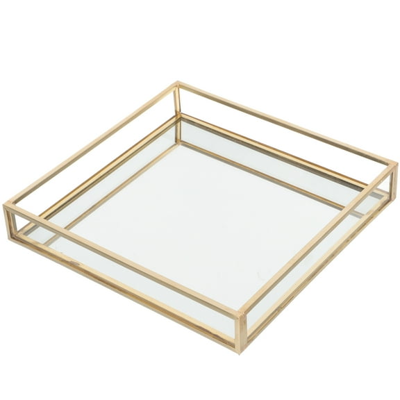 Gold Rim Glass Tray Dresser Bedroom Accessories Bao Buns Mirror Decor Storage Box Square