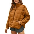 thumbnail image 2 of Women's Lightweight Full Zip Coats Long Sleeve Quilted Oversized Packable Short Padded Puffer Jackets with Pockets (XL, Orange), 2 of 7