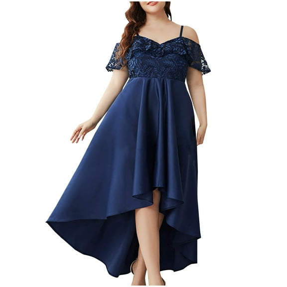 EINCcm Women's Plus Size Floral Lace Ruffle Sleeves Off Shoulder Formal Prom Party Maxi Dresses A Line Chiffon Summer Wedding Guest Dress