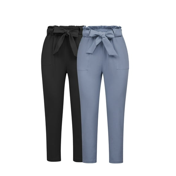 GRACE KARIN Women's Pants Trouser Slim Casual Cropped Paper Bag Waist Pants with Pockets