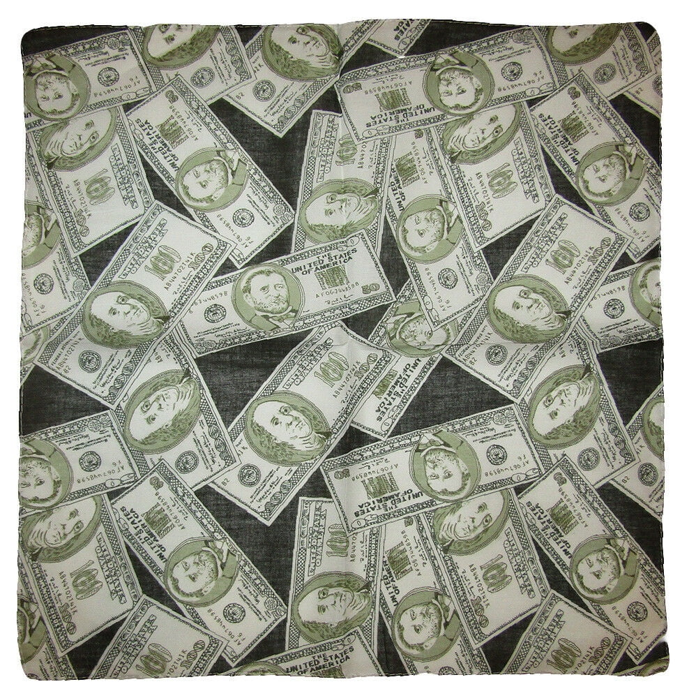 3 Bandanas Cotton 100 Dollar Bill Print Head Scarf Handkerchief Wrist Band 