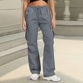thumbnail image 3 of Women's Quick-Dry Cargo Pants with Adjustable Drawstring Waist, Loose Fit Wide Leg Pockets for Outdoor Casual Wear Polyester, Ladies All-Season Comfort Vacation Elastic Waistband Quickdrying Pants, 3 of 5