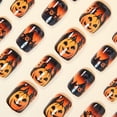 thumbnail image 5 of 24PCS Halloween Short Press on Nails - Evil Pumpkin Orange Gradient Design, Matte Full Cover Fake Nails with Jelly Glue for Women Party Cosplay, 5 of 6