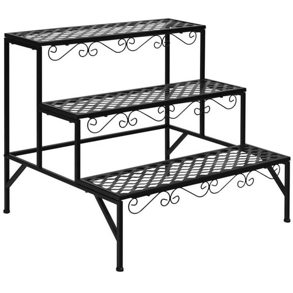 Resenkos Raised Planter Stand, Large Space Flower Rack Shelf,3 Tiers Metal Decorative Plant Stand