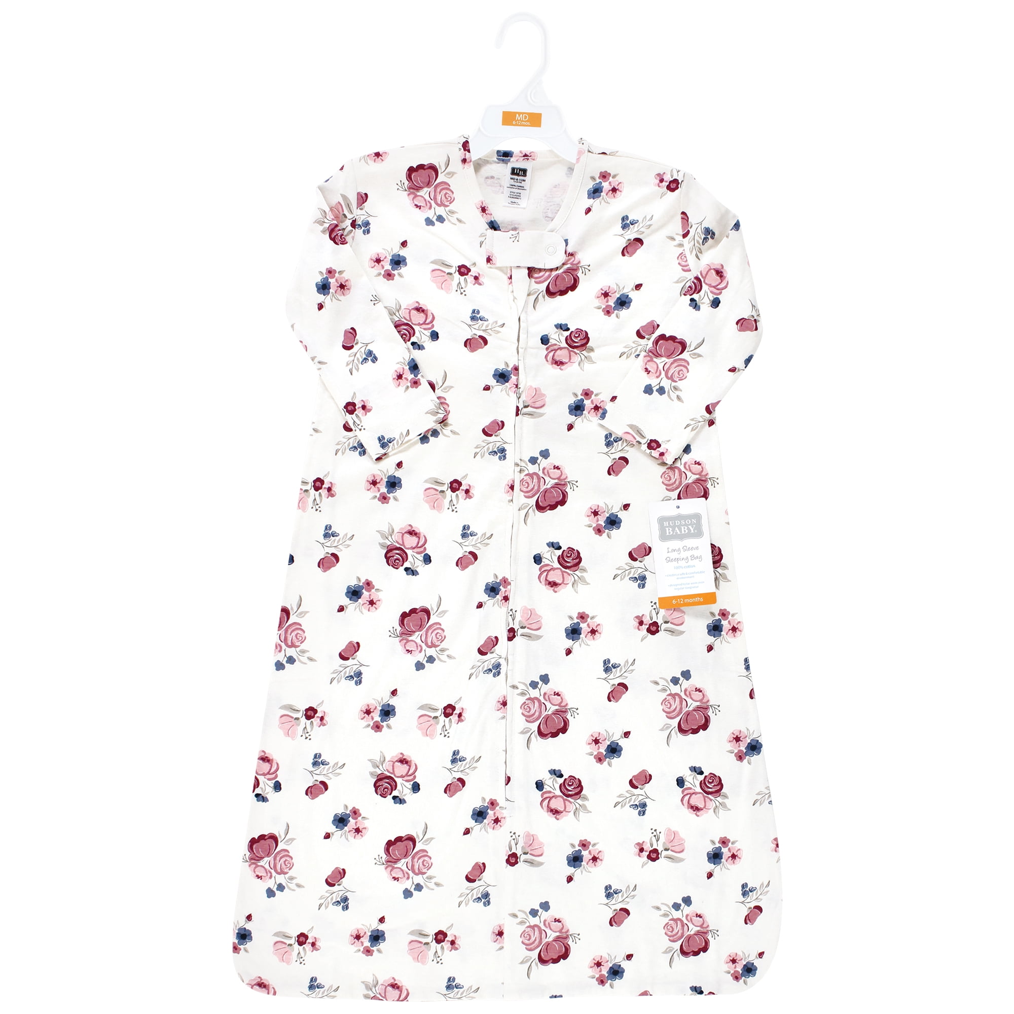 Hudson Baby Infant Girl Long Sleeve Cotton Jersey Sleeping Bag, Dusty Rose Floral, 0-6 Months