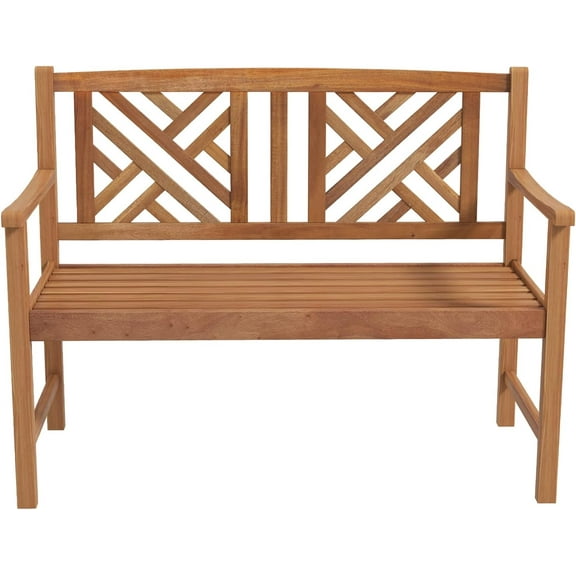 RONG-3 Outdoor Wooden Garden Bench - 2-Person Acacia Wood Loveseat with Armrests, Backrest, 800lbs Capacity, Patio Park Bench for Backyard, Front Porch Bench (Non-Foldable)