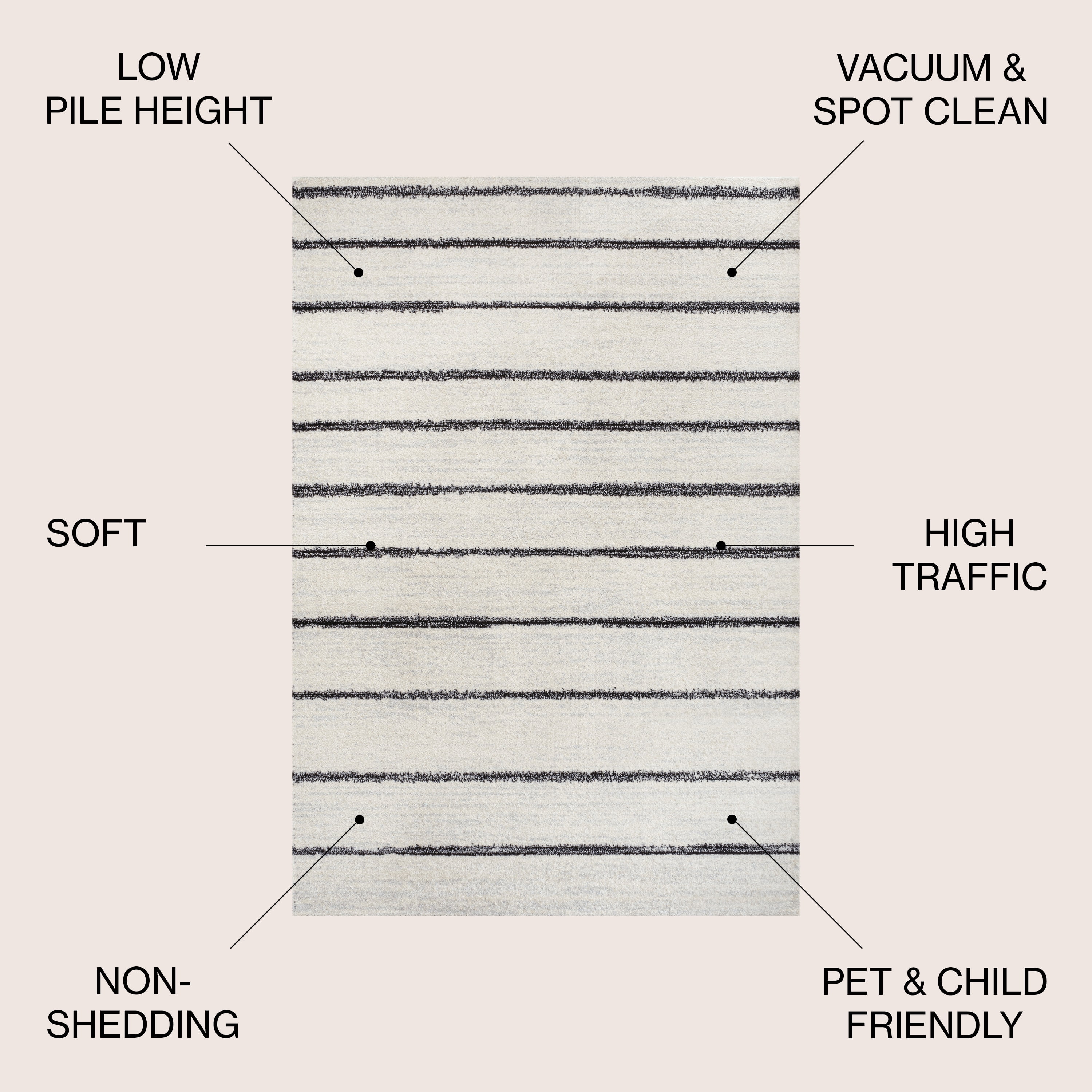JONATHAN Y MOROCCAN HYPE 3 x 5 Area Rug, Williamsburg Minimalist Stripe - Cream/Black, MOH201D-3