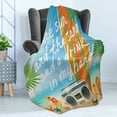 thumbnail image 4 of Saying Soft Flannel Fleece Throw Blanket, Retro Design Tropical Beach with Surfboard Palm Leaves Flip Flops and Sunglasses, Cozy Plush for Indoor and Outdoor Use, 50" x 60", Multicolor, by Ambesonne, 4 of 5