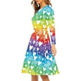 thumbnail image 2 of Renewold Fashion Women Dresses for Special Occasions Novelty Valentine's Day Sundress Birthday Gifts Rainbow Stripes Hearts Long Sleeve Pleated Midi Dress Size XL, 2 of 7