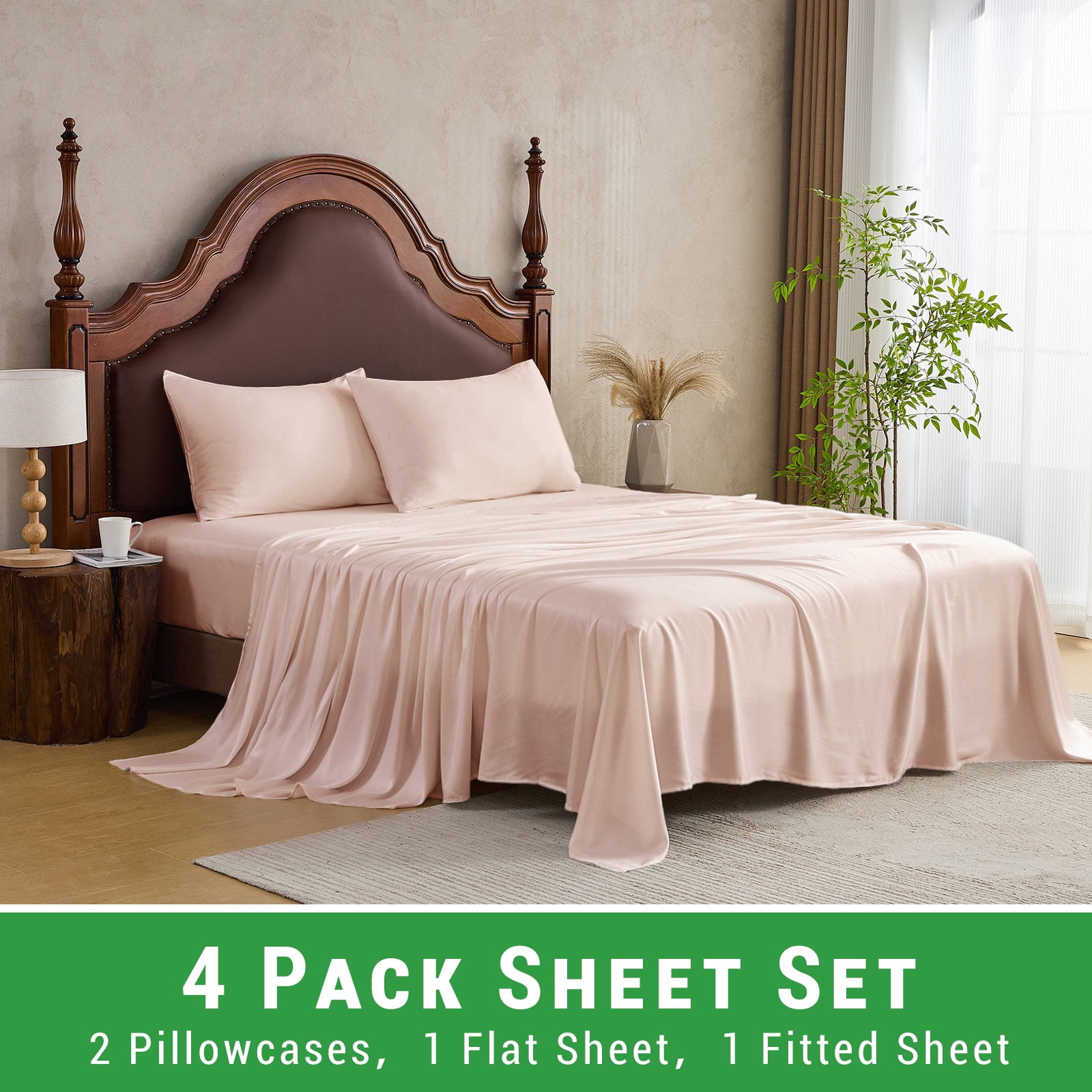Gogreen 4PC Bamboo Cal King Sheet Set, Deep Pocket Fit 16", Breathable Super Soft Luxury Hotel Style Home Decor Cal King Sheet Set, Gift for Women, Men - 2 Pillowcases, 1 Flat Sheet, 1 Fitted Sheet