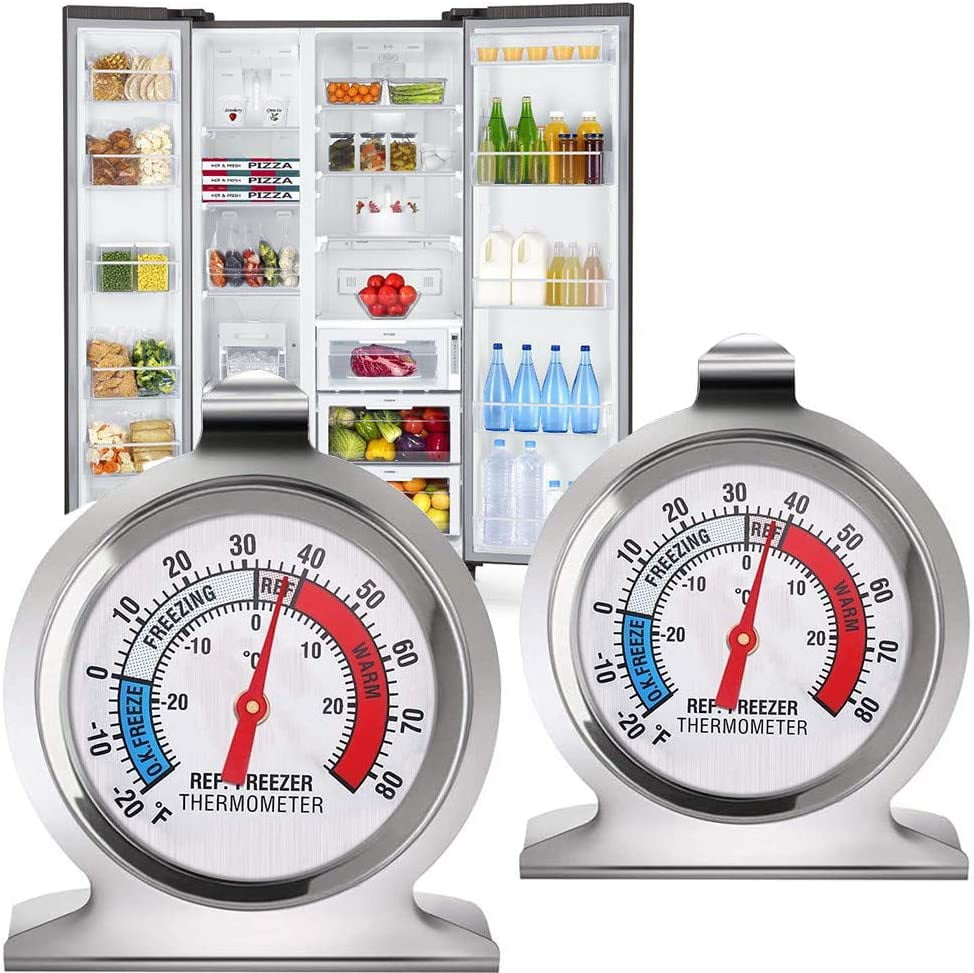 2 Pack Refrigerator Thermometer Restaurants Classic Fridge Thermometer Stainless Steel Large Dial Monitoring Thermometer with Red Indicator Thermometer for Freezer Refrigerator Cooler Home Kitchen