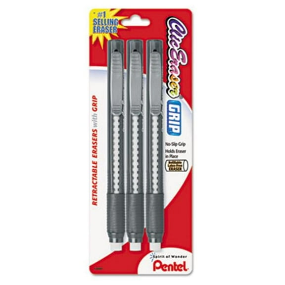 Pentel Clic Eraser Pencil-Style Grip Eraser Assorted 3-Pack