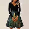 thumbnail image 4 of Women's Casual Fashion V Neck Long Sleeve Christmas Printed Party Vintage Dress for Holiday Events and Retro Style, Perfect for Women's Evening Wear,Dark Green,XL, 4 of 6