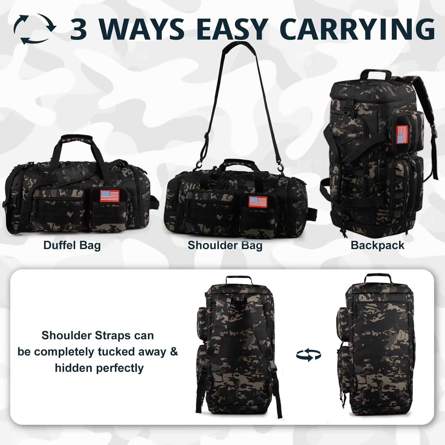 25.6In Gym Bag for Men, 50L Large 3 in 1 Sports Travel Duffle Bag with Shoes Compartment,Water Resistant Travel Backpack Weekender Overnight Bag with Wet Pocket for Women Camping Touring