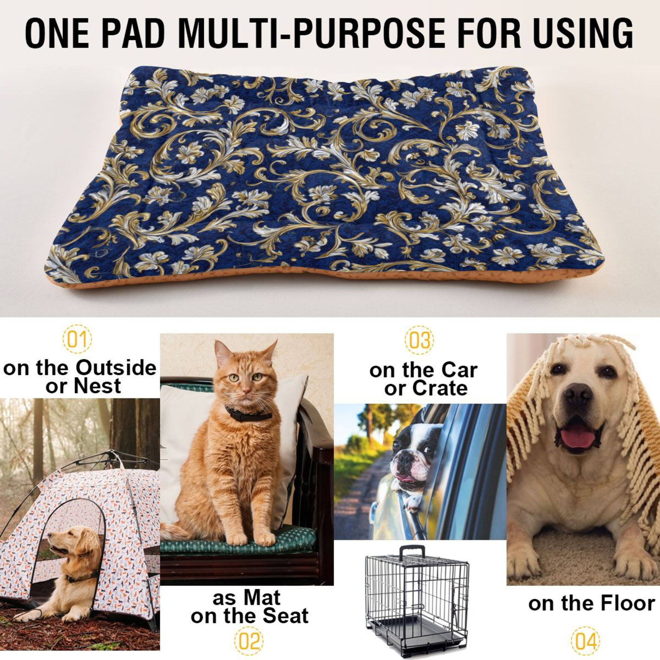 Cozy Mat Pet Bed Indoor Outdoor Warm Soft For Cat Dog Puppy(S/M) Royal Blue and White Pattern