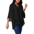 thumbnail image 4 of INSPIRE CHIC Blusa Casual Elegante de Manga 3/4 con Cuello en V y Dobladillo Asimétrico de Chiffon L Negro, 4 of 5