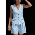 thumbnail image 4 of Pounoo Women's Linen Two Piece Set Sleeveless V Neck Vest and Casual Shorts Lightweight Loose Fit Outfit for Daily and Vacation Wear Gift, 4 of 6