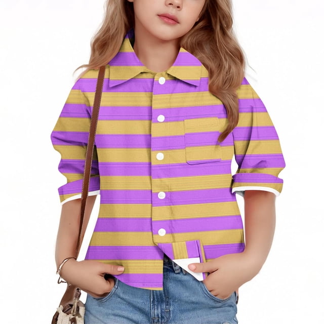 YUNAFFT Chemise à Rayures Imprimées pour Garçons et Filles à Manches Longues Col Rabattu Décontractée Printemps Été Haut d'Extérieur