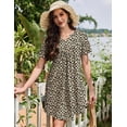 thumbnail image 3 of EKOUAER Nightgowns for Women Cotton Night Gowns Pleated Nightshirts Henley V Neck Sleepshirts Short Sleeve Sleepwear, 3 of 6