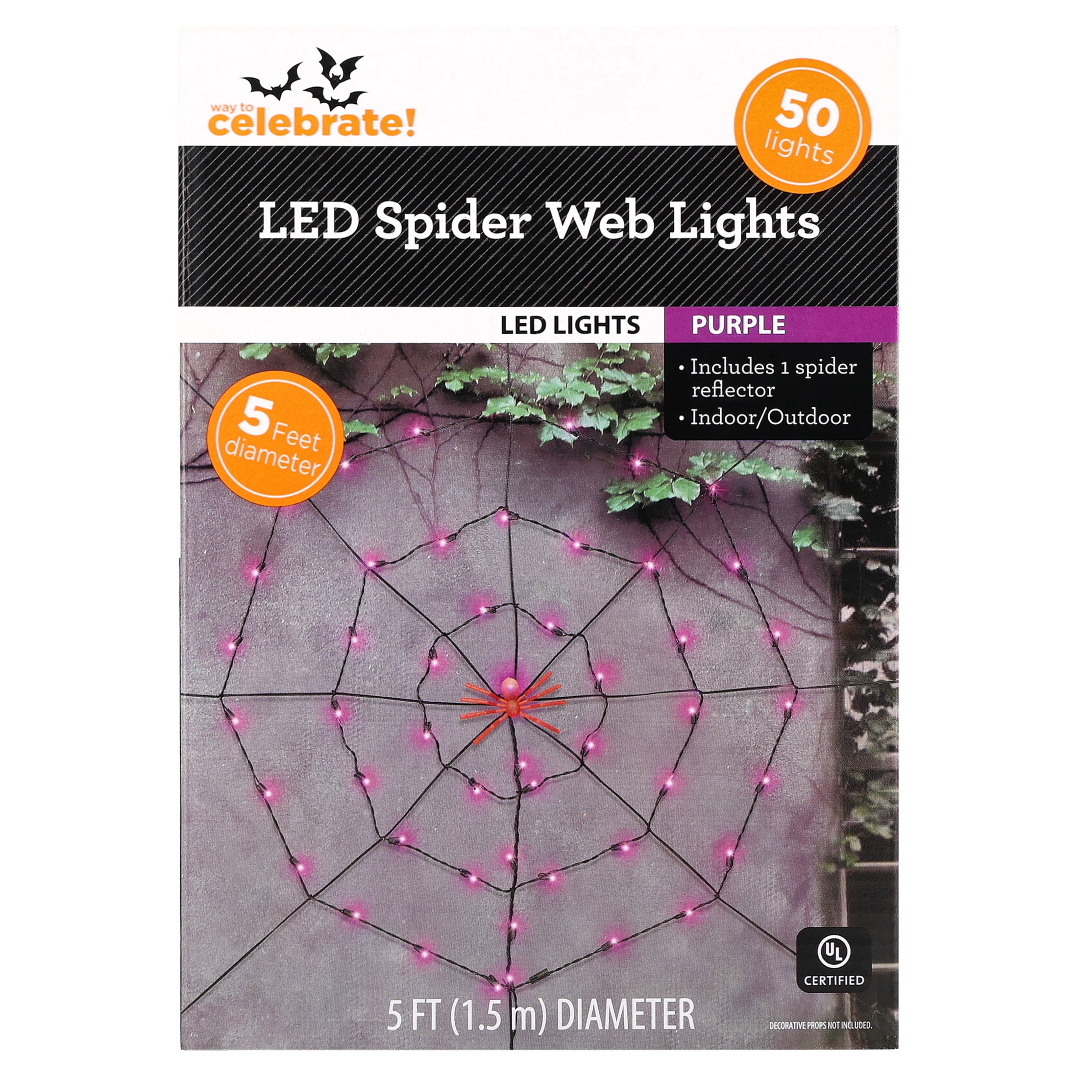 Indoor/Outdoor 50-Count LED Spider Web Lights, Purple, 5', Halloween by Way To Celebrate