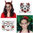 thumbnail image 3 of 17 hojas de tatuaje de cara del Día de los muertos, tatuajes temporales de Halloween, tatuaje de cara de calavera, máscara de rosa roja, tatuaje para fiesta de Halloween, 3 of 5