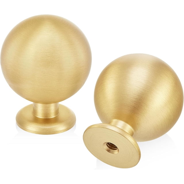 5-Pack Small Solid Brass Cabinet Knobs, Round Ball Gold Knobs for Dresser Drawer, 0.9-Inch Diameter, Mini Sphere Pulls, Brushed Brass Finish 5-Pack Small-0.9 Inch