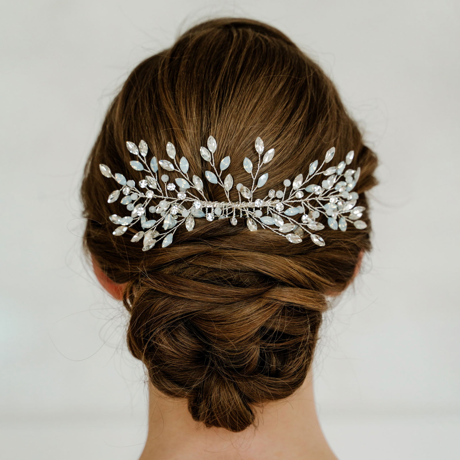 Festive hair clip with pearls and rhinestones white bronze bridal hair accessories updo gift idea woman