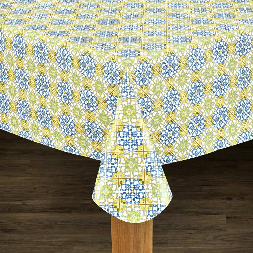 lintex home mosaic print heavyweight vinyl tablecloth with soft flannel