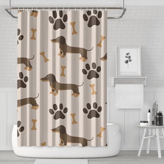 Dachshund and Paws Shower Curtain 72"x72" ,Bathroom Decorative Shower Curtains Set with 12 Hooks,Modern Waterproof Washable Shower Curtain