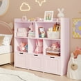 thumbnail image 5 of Kids Toy Storage Cabinet with 3 Movable Drawers and 6 Open Shelves, Noelse Kids Bookcase with Storage for Playroom Nursery Kids Room Organization, Pink, 5 of 12