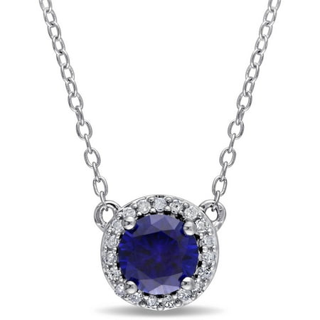 Tangelo 1 Carat T.G.W. Created Blue Sapphire and Diamond-Accent Sterling Silver Halo Necklace, 16