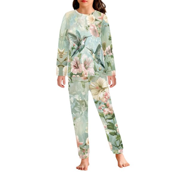 DISNIMO Flower Hummingbird Pajama Set for Girls 3-4 Pink Pajamas Set Soft Kids Pjs Set Girls Long Sleeve Pajama Set Kids 2 Piece Pjs for Girls Pj Sets Boys Sleepwear Set Fall Pj Set Kids Girls