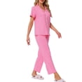 thumbnail image 4 of Conjunto de pijama para mujer INSPIRE CHIC, botón, suave, de manga corta, ropa de dormir, pantalones largos, conjunto de 2 piezas, M, rosa claro, 4 of 6