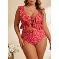 thumbnail image 2 of Top-kevin Red and White Polka Dot Women Plus Size Two Piece Swimsuits High Waisted Bikini Set Ruffle Tummy Control Bathing Suits with Bottom, 2 of 5