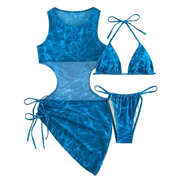 Bikini de Moda de Playa de Mujeres con Almohadilla de Pecho, Traje de Baño Dividido de Tres Piezas de Correa Sexy para Piscina Y Mar
