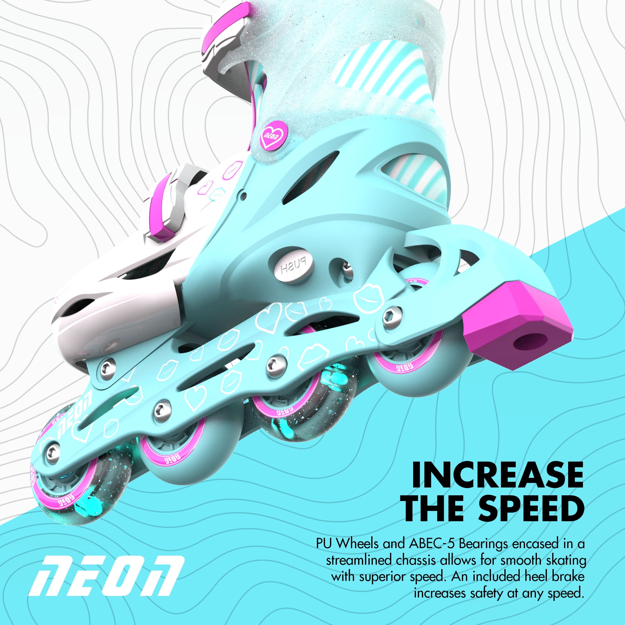 Yvolution Neon Kids Roller Skates Inline Size 3-6, One Pair, Skates for Boys and Girls, Green and Pink