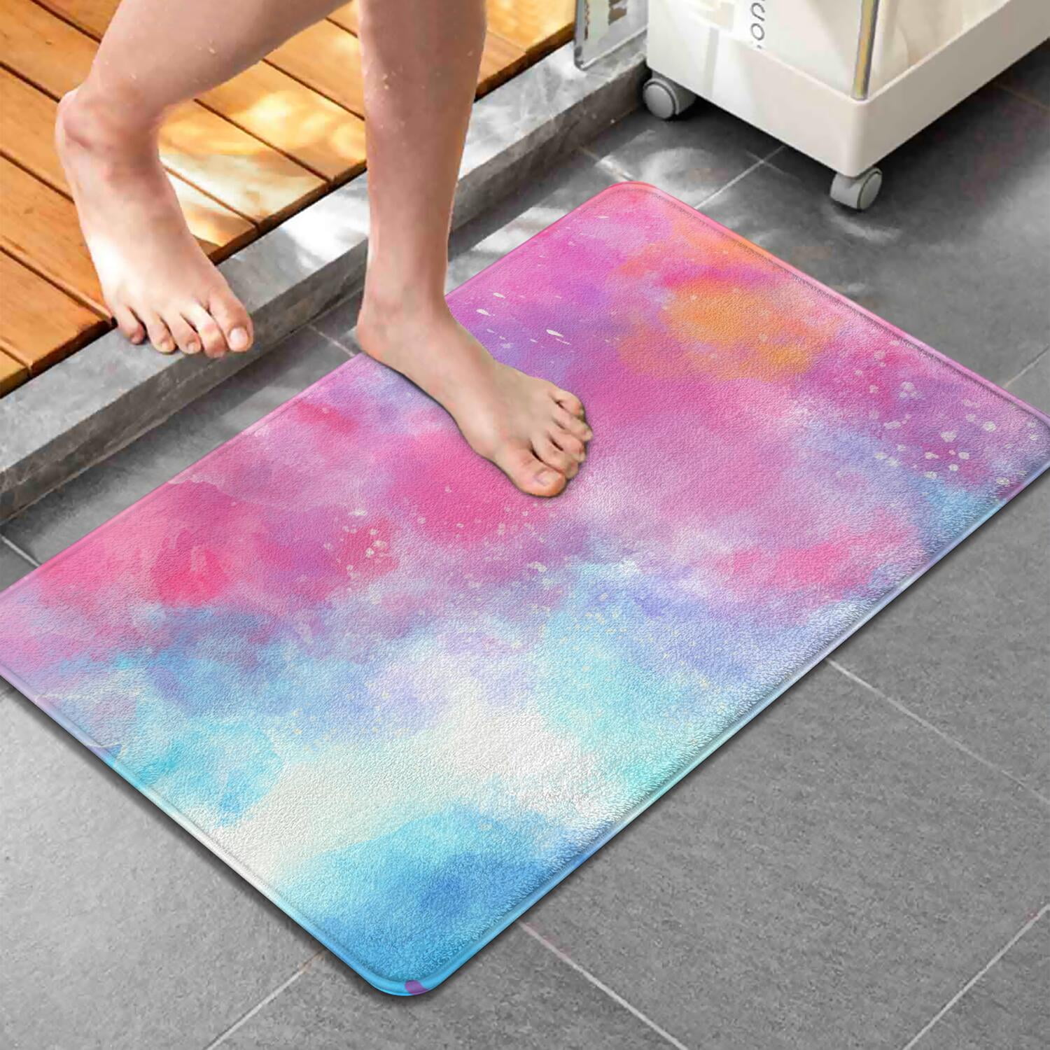 20x32 Inch Ultra Soft Faux Bath Mat Non Slip Absorbent Microfiber Bathroom Rug, Liquid & Marble Print